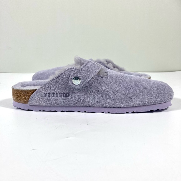 Birkenstock Boston Shearling Suede Clogs Purple Fog - Picture 14 of 17